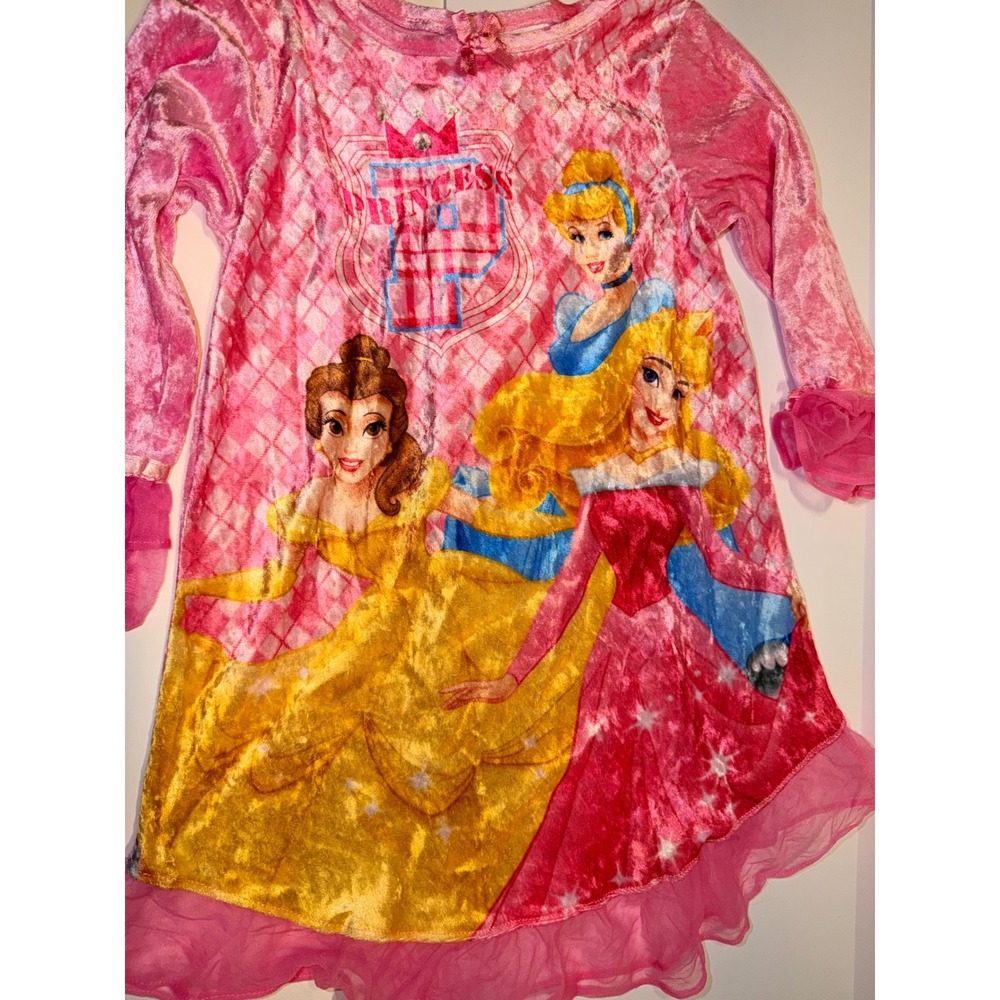 Vintage Disney Princess Nightgown Sz 4 Pink Velvet Belle Cinderella Aurora - Picture 6 of 6